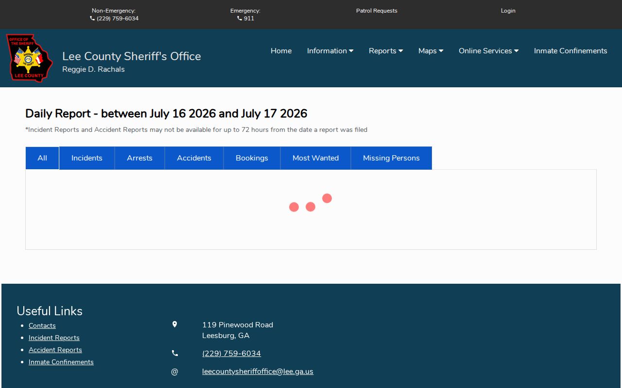 Lee County Citizen Connect daily incident and booking report