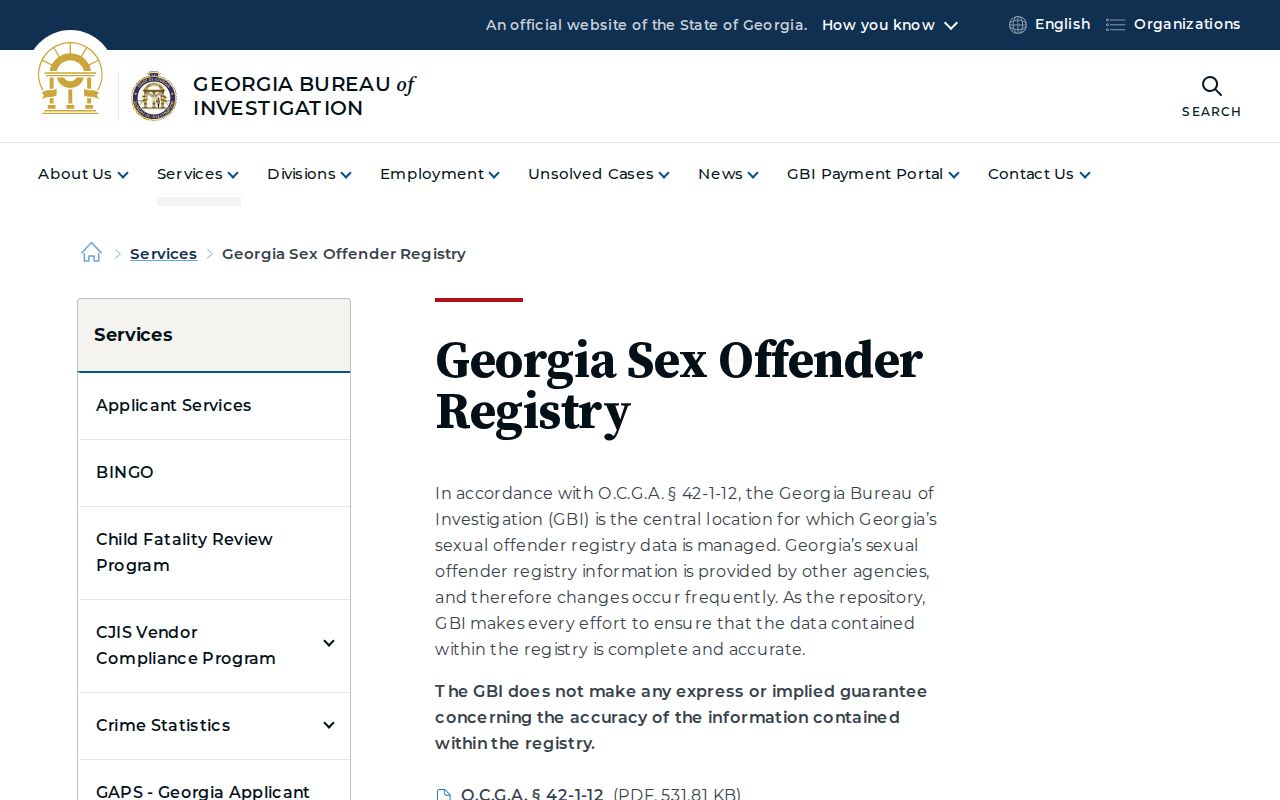 Lee County sex offender registry explanation from the Georgia Bureau of Investigation
