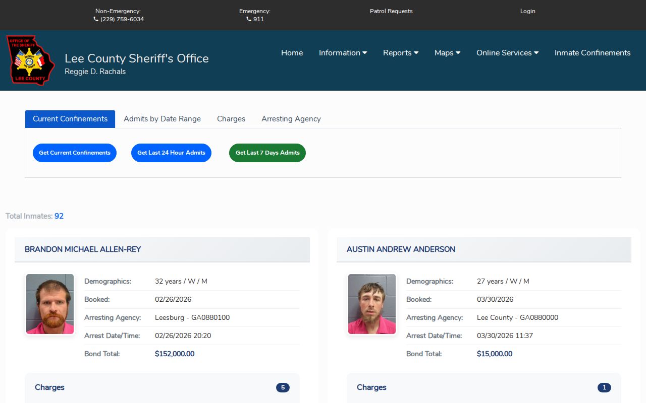 Lee County criminal history current confinement search